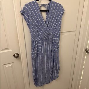 Blue Striped V-Neck Dress